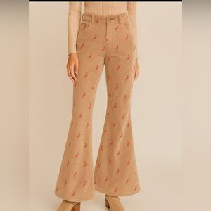 Free People Tan Floral Boot Cut Pants